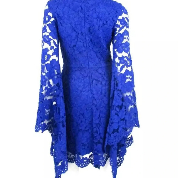 ALEXIS BLUE LACE ELONGATED BELL SLEEVE A-LINE MINI DRESS SZ.S - Picture 4 of 10